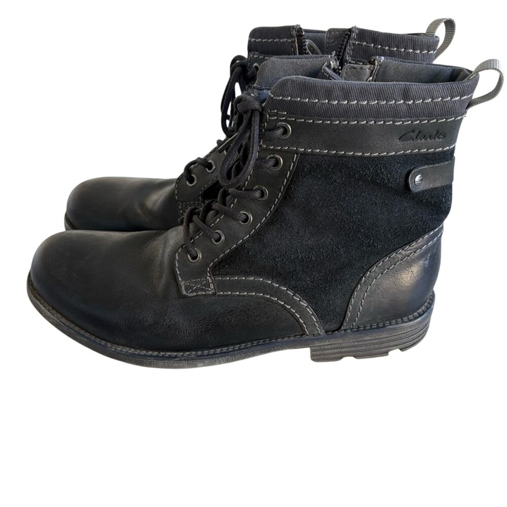 Clarks Darian Mid black leather and suede lace-up casual ankle boots men’s 11